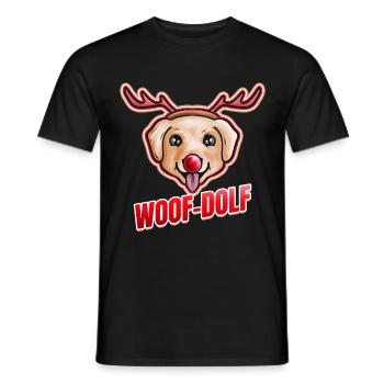 Chien déguisé en Rudolph le renne Woof-dolf - T-shirt homme - noir - Devant - AI Model Male 178 light (178cm)