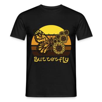 Sunflower Butterfly Love Butterflies Her - Men's T-Shirt - black - Front - AI Model Male 178 light (178cm)