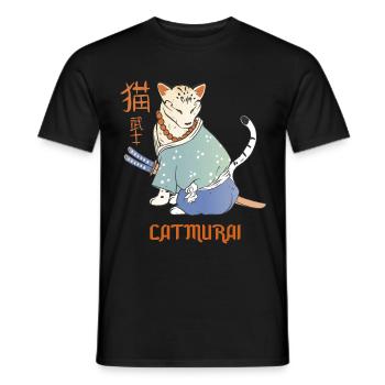 Katze Samurai Catmurai Japanischer Krieger Lustige - Männer T-Shirt - Schwarz - Vorne - AI Model Male 178 light (178cm)