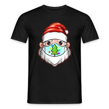 Santa With Christmas Tree Mask Celebrating - Men's T-Shirt - black - Front - AI Model Male 178 light (178cm)