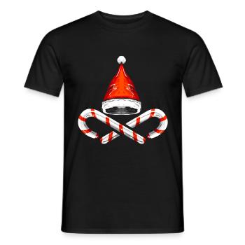 Chapeau de Père Noël et cannes à sucre pour Noël - T-shirt homme - noir - Devant - AI Model Male 178 light (178cm)