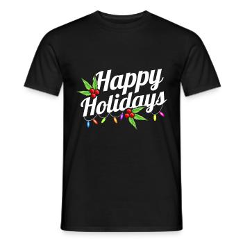 Happy Holidays Logo With Fairy Lights Mistletoe - Männer T-Shirt - Schwarz - Vorne - AI Model Male 178 light (178cm)