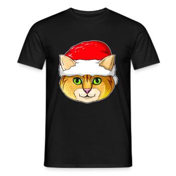 Cute Kawaii Christmas Cat with Santas Hat For - Men's T-Shirt - black - Front - AI Model Male 178 light (178cm)