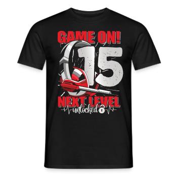 Next Level unlocked 15th Birthday Men's Gaming - Men's T-Shirt - black - Front - AI Model Male 178 light (178cm)