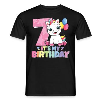 Regenbogen Einhorn 7. Geburtstag Mädchen 7 Jahre - Männer T-Shirt - Schwarz - Vorne - AI Model Male 178 light (178cm)
