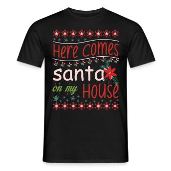 Ugly Christmas Sweater - here comes Santa on my - Männer T-Shirt - Schwarz - Vorne - AI Model Male 178 light (178cm)