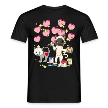 Für Kinder malen Katze Pinsel Kindergarten bunt - Männer T-Shirt - Schwarz - Vorne - AI Model Male 178 light (178cm)