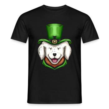 Cute White Dog Golden Retriever Green Hat St - Men's T-Shirt - black - Front - AI Model Male 178 light (178cm)