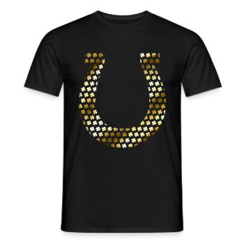 Golden Shamrocks Forming A Horseshoe On St - Men's T-Shirt - black - Front - AI Model Male 178 light (178cm)