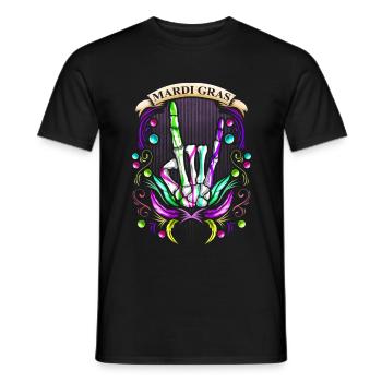 Main squelette à bascule montrant le signe des cornes - T-shirt homme - noir - Devant - AI Model Male 178 light (178cm)