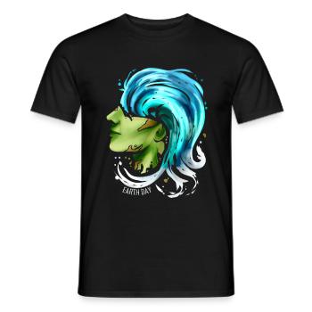 Earth Face With Ocean Wave Hair For Earth Day - Männer T-Shirt - Schwarz - Vorne - AI Model Male 178 light (178cm)