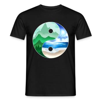 Logo Yin And Yang - Mountains And Ocean For Earth - Männer T-Shirt - Schwarz - Vorne - AI Model Male 178 light (178cm)