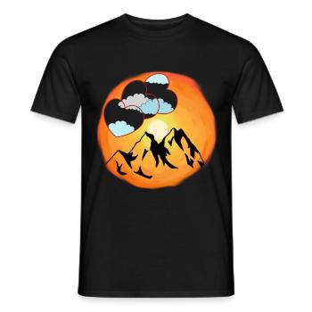 Sunshine Hearts Mountains Mountain Clouds Nature - Men's T-Shirt - black - Front - AI Model Male 178 light (178cm)
