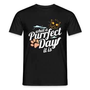 Sunny Cat And Cat Paw For Perfect Day On Purrsday - Men's T-Shirt - black - Front - AI Model Male 178 light (178cm)