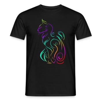 Colored Ornamental Cat In Asian Style On Purrsday - Men's T-Shirt - black - Front - AI Model Male 178 light (178cm)