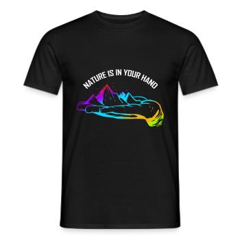 Logo Nature Is In Your Hand With Mountains For - Männer T-Shirt - Schwarz - Vorne - AI Model Male 178 light (178cm)