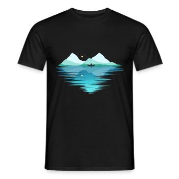 Canoë sur un lac dans les montagnes Au clair de lune sur - T-shirt homme - noir - Devant - AI Model Male 178 light (178cm)