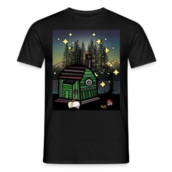 Cabin Nature Night Starry Sky Dog Forest - Men's T-Shirt - black - Front - AI Model Male 178 light (178cm)
