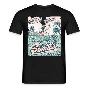 Miami Beach Vacances Floride Palmiers Plage Surf - T-shirt homme - noir - Devant - AI Model Male 178 light (178cm)