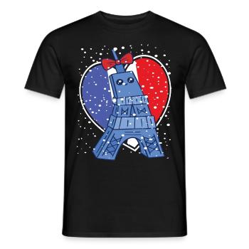 Tour Eiffel Neige Kawaii Amour Paris Français - T-shirt homme - noir - Devant - AI Model Male 178 light (178cm)