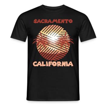 Retro Sacramento Kalifornien Palmen Surfen im Meer - Männer T-Shirt - Schwarz - Vorne - AI Model Male 178 light (178cm)