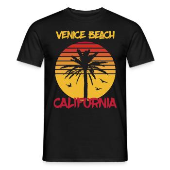 California Venice Beach Palm Ocean Surfing - Men's T-Shirt - black - Front - AI Model Male 178 light (178cm)