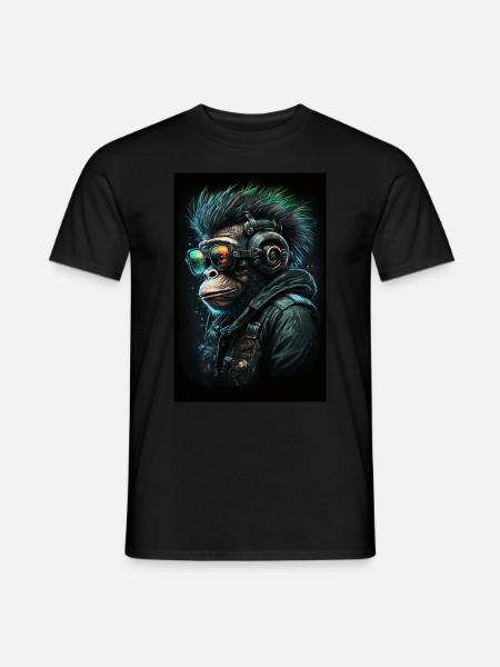 Punk Monkey mit Kopfhörern - Männer T-Shirt - Schwarz