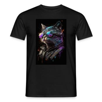 Coole Biker-Katze - Männer T-Shirt - Schwarz - Vorne - AI Model Male 178 light (178cm)