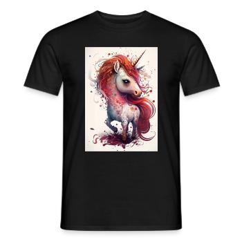 Entzückendes Einhorn mit langen roten Haaren - Männer T-Shirt - Schwarz - Vorne - AI Model Male 178 light (178cm)