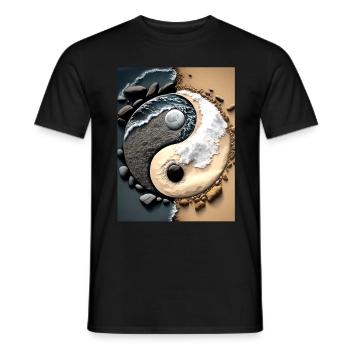 Yin and Yang Symbol on the Beach - Men's T-Shirt - black - Front - AI Model Male 178 light (178cm)