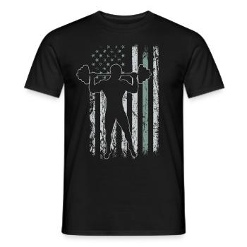Weightlifting Retro USA Flag Gym 4th of July - Men's T-Shirt - black - Front - AI Model Male 178 light (178cm)