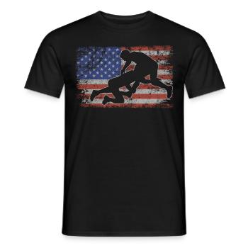 Ringen Retro USA Flagge Wrestling 4th of July - Männer T-Shirt - Schwarz - Vorne - AI Model Male 178 light (178cm)