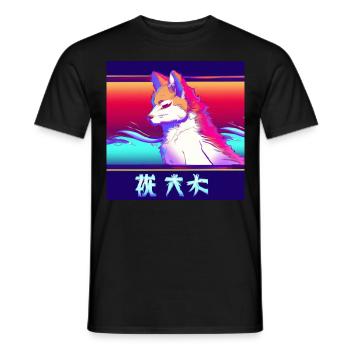 Kitsun Vaporwave Japanese Kami Vaporwave Kitsune - Men's T-Shirt - black - Front - AI Model Male 178 light (178cm)