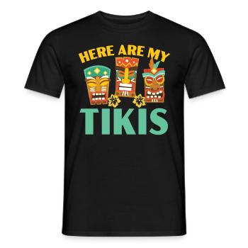 Here are my Tikis Hawaiian Luau Party Tik - Men's T-Shirt - black - Front - AI Model Male 178 light (178cm)