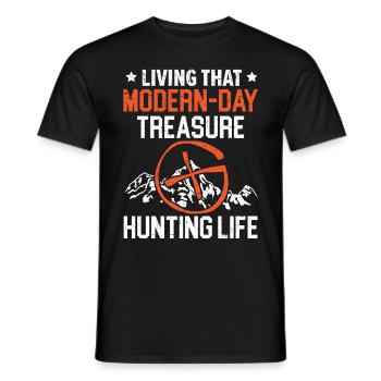 The modern life of a treasure hunter - Men's T-Shirt - black - Front - AI Model Male 178 light (178cm)