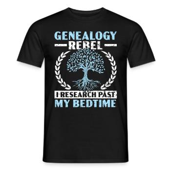 Genealogy Rebel I Research Past My Bedtime - Men's T-Shirt - black - Front - AI Model Male 178 light (178cm)