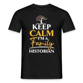Keeping calm I am a family historian Genea - Men's T-Shirt - black - Front - AI Model Male 178 light (178cm)