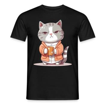 Cat Café Tasse Café Pyjama Dessin Animé Drôle - T-shirt homme - noir - Devant - AI Model Male 178 light (178cm)