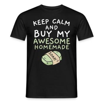 Restez calme et achetez mon génial savon maison Seifenh - T-shirt homme - noir - Devant - AI Model Male 178 light (178cm)