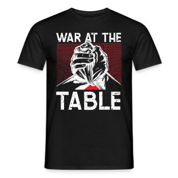 War at the table, wrestlers wrestling arm wrestling - Men's T-Shirt - black - Front - AI Model Male 178 light (178cm)