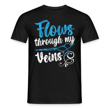 Flows Through My Veins Haarschneiden Barbier - Männer T-Shirt - Schwarz - Vorne - AI Model Male 178 light (178cm)