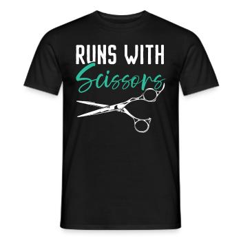 Runs with scissors barbershop hair clipper barber - Men's T-Shirt - black - Front - AI Model Male 178 light (178cm)