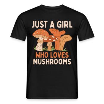 Just a girl who loves mushroom clothes mushrooms - Men's T-Shirt - black - Front - AI Model Male 178 light (178cm)