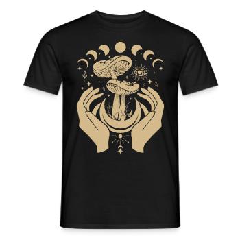 Boho Mushrooms Cottage Core Aesthetic Goblincore - Men's T-Shirt - black - Front - AI Model Male 178 light (178cm)