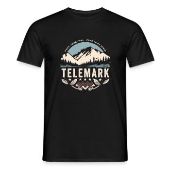 Telemark Ski Tourenski Ferse Frei Freeheel Vintage - Männer T-Shirt - Schwarz - Vorne - AI Model Male 178 light (178cm)