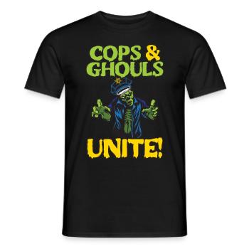 Policemen & Ghouls united! Policeman Spooky Hello - Men's T-Shirt - black - Front - AI Model Male 178 light (178cm)