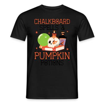 Table Magic & Pumpkin Potions Halloween - Men's T-Shirt - black - Front - AI Model Male 178 light (178cm)