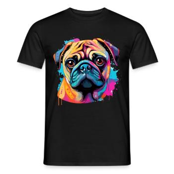 Pop Art Colorful Pug Dog Breed Pet - graphic - Men's T-Shirt - black - Front - AI Model Male 178 light (178cm)