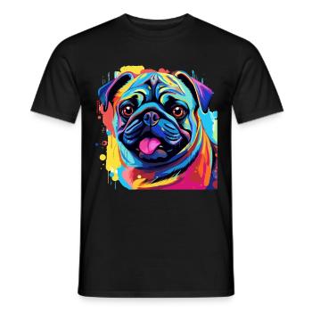 Pop Art Colorful Pug Dog Breed Pet - graphic - Men's T-Shirt - black - Front - AI Model Male 178 light (178cm)