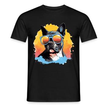 Boston Terrier Bostie Dog Breed Pet avec lunettes de soleil - T-shirt homme - noir - Devant - AI Model Male 178 light (178cm)